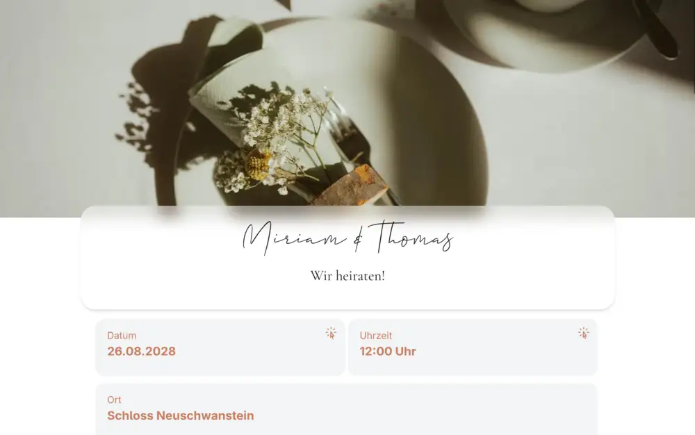 Vorschau einer Hochzeitsseite erstellt mit Capy Ever After